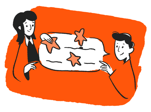 Illustration de deux personnes en discussion professionnelle, dont l’une fait des retours à l’autre.